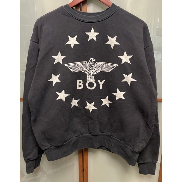 BOY London Vintage Black & White Logo Crewneck Pullover Sweater Sweatshirt Sz L - Picture 1 of 5